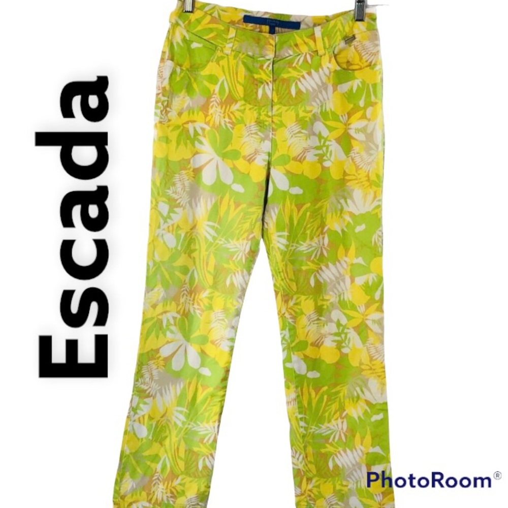 Escada sport crop pant yellow green leaf  size 6